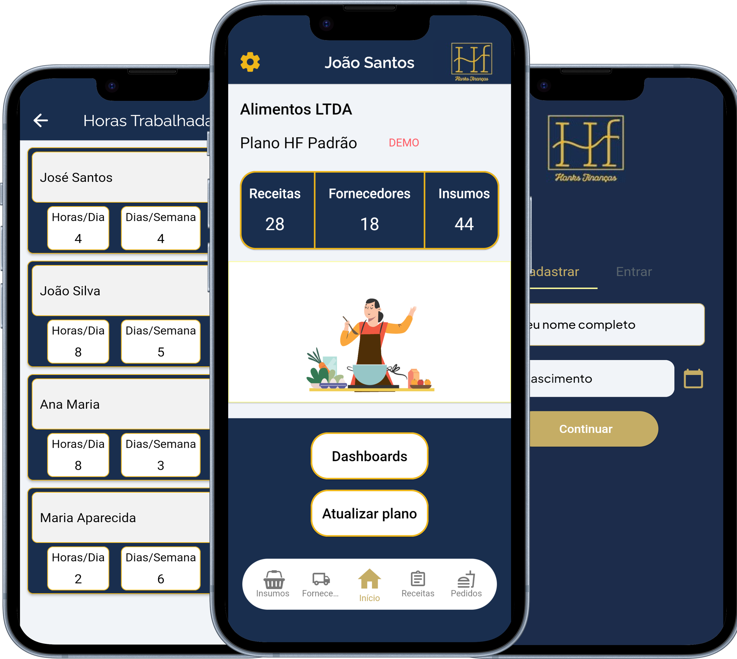 Telas do app Hanks Finanças